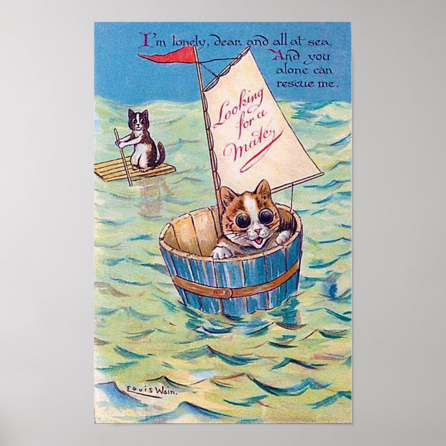 Póster Lonely Cat at Sea, Louis Wain (Frente)