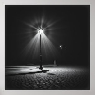 Póster Lonely Streetlamp - Una inquietante Nocturna De Ca