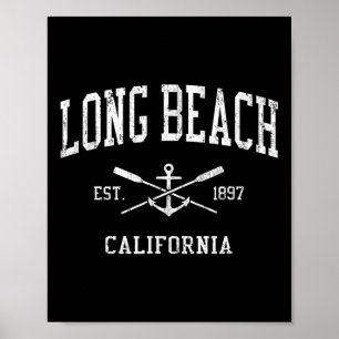 Póster Long Beach Ca Vintage Crosch Oars & amp; Bote Anch