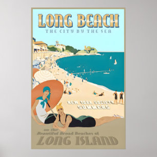 Póster Long Beach Long Island Nueva York Costa Sur Retro