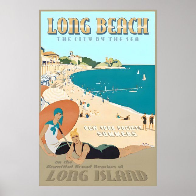 Póster Long Beach Long Island Nueva York Costa Sur Retro (Frente)