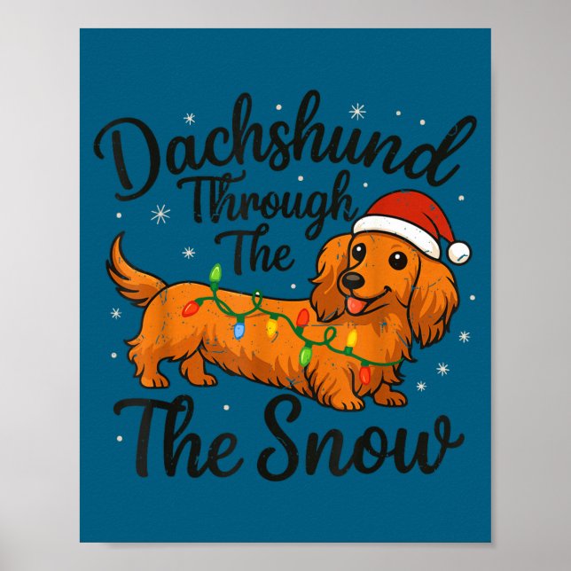 Póster Long Hair Dachshund Through Snow Christmas Pajamas (Frente)