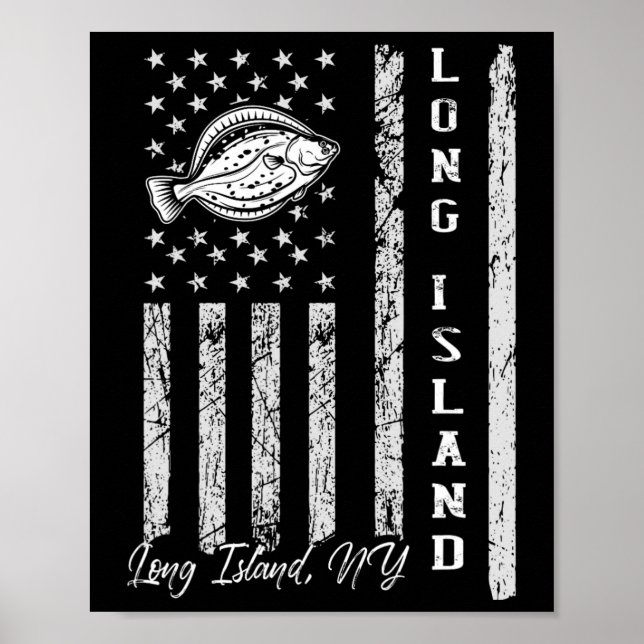 Póster Long Island Ny Para Pescadores De Fluke  (Frente)