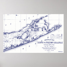 Póster Long Island The Hamptons Map VC