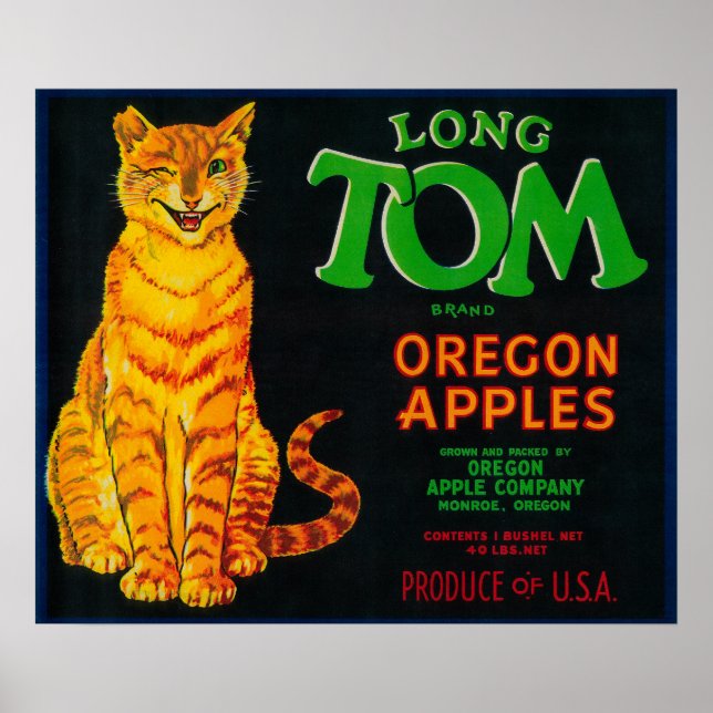 Póster Long Tom Apple Crate LabelMonroe, O (Frente)