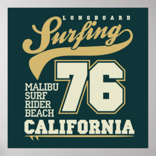 Póster Longboard Surfing California 76