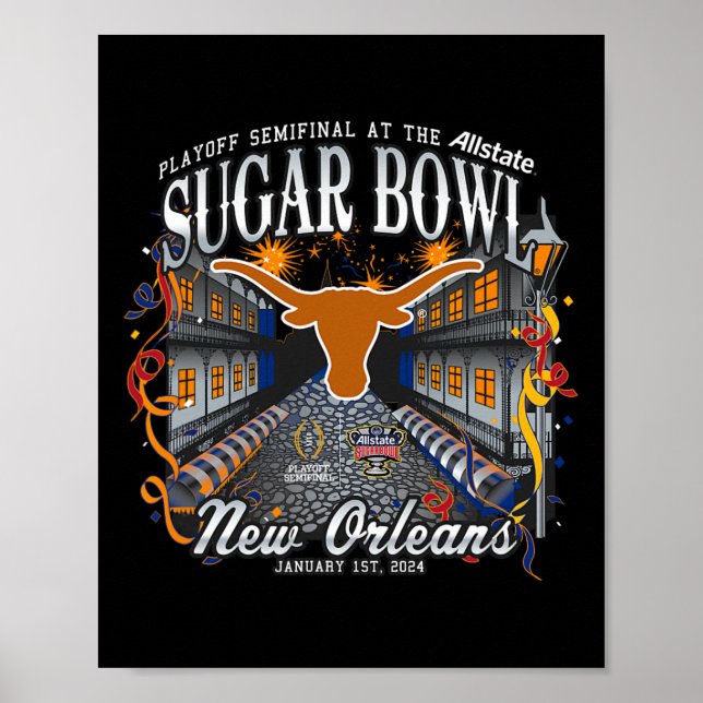 Póster Longhorns Sugar Bowl 2024 Cfp Semi Football Nola (Frente)