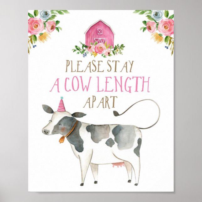 Póster Longitud De La Vaca Aparte De La Granja Animales B (Frente)