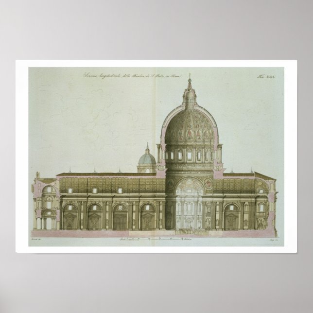 Póster Longitudinal Cross-Section of St. Peter's in Rome, (Frente)