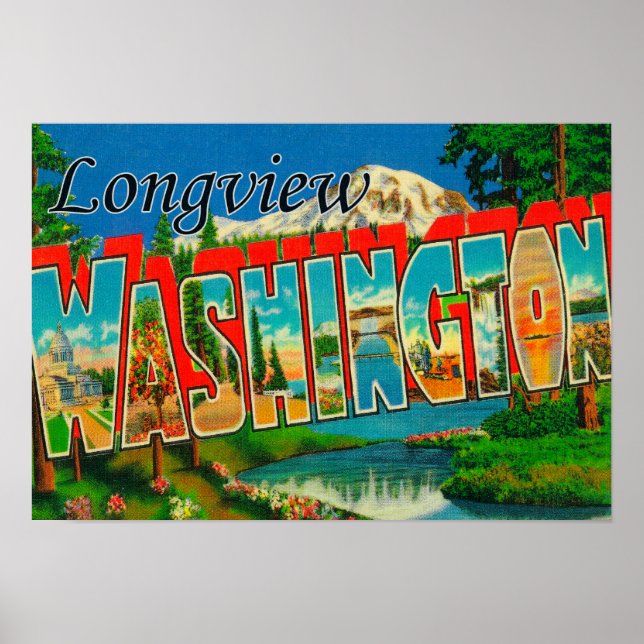 Póster Longview, Washington - Large Letter Scenes (Frente)