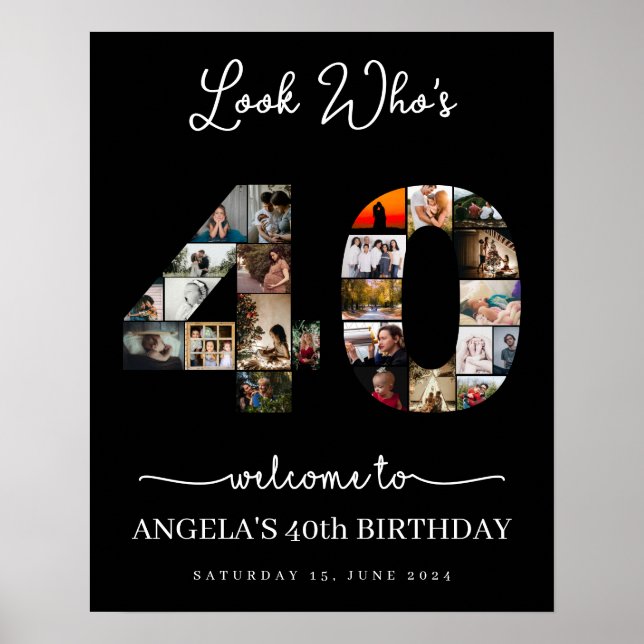 Póster look who's 40 Photo Collage birthday party sign (Frente)