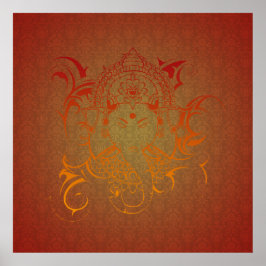 Póster Lord Ganesha God India naranja rojo hindú amarillo