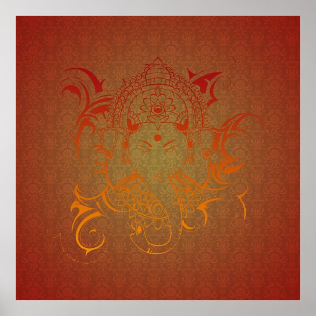 Póster Lord Ganesha God India naranja rojo hindú amarillo (Frente)