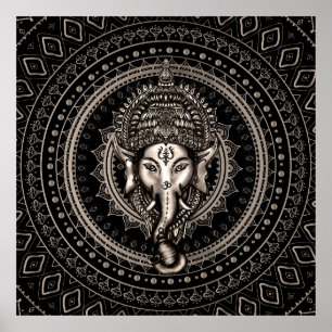 Póster Lord Ganesha - Sepia Black