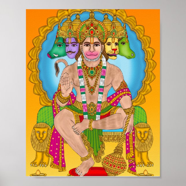 Póster Lord Hanuman Poster | El poderoso hindú Devta Hanu (Frente)