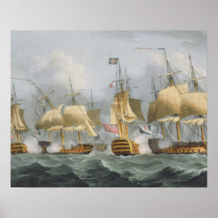 Póster Lord Howe en la reina Charlotte, rompiendo el enem
