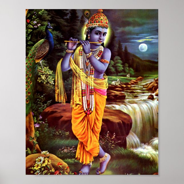 Póster Lord Krishna con el Dios hindú flauta (Frente)