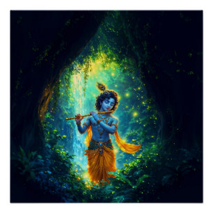 Póster Lord Krishna en Vrindavan, arte Ilustracion