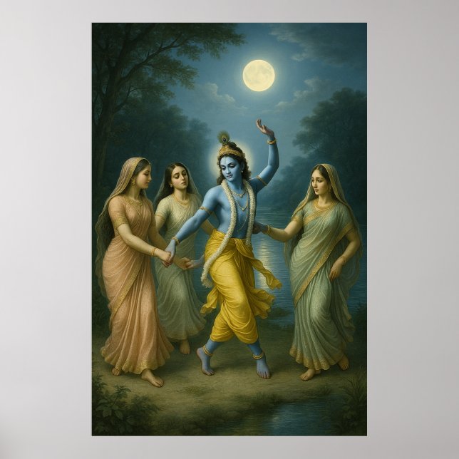 Póster Lord Krishna Rāsleela | Danza divina del amor (Frente)