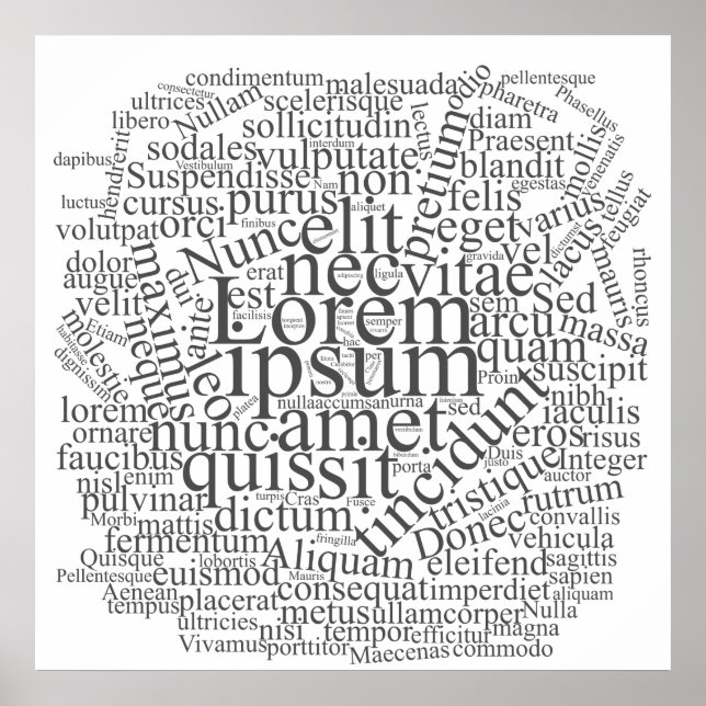 Póster Lorem Ipsum Word Cloud - Gray version (Frente)