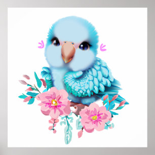 Póster Loro Bebé Azul Adorable y Encantador