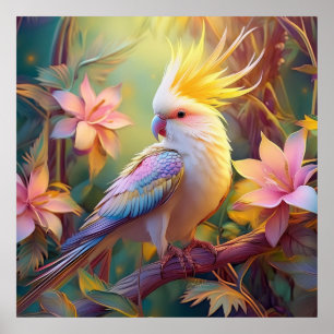 Póster Loro Cacatúa Ala Irisada Ave Fantasía