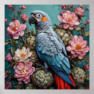 Póster Loro cacatúa en Vibraciones Tropicales