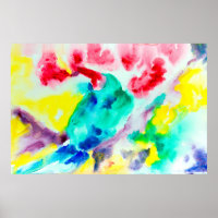 loro en el árbol, pájaro Abstract Bright Watercolo