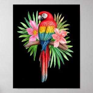 Póster Loro en flores tropicales fiesta tiki de verano en