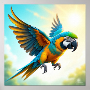 Póster Loro en vuelo