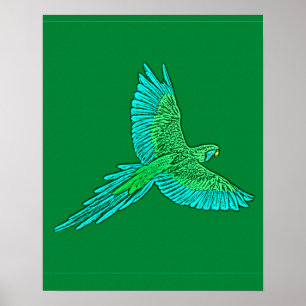 Póster Loro en vuelo, Jade Green y Turquesa
