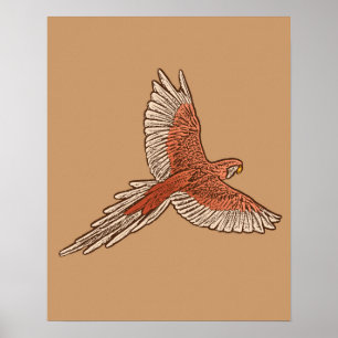 Póster Loro en vuelo, óxido, crema y camello Tan