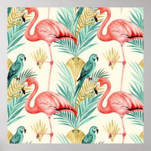 Póster Loro Flamenco Tropical Jungla