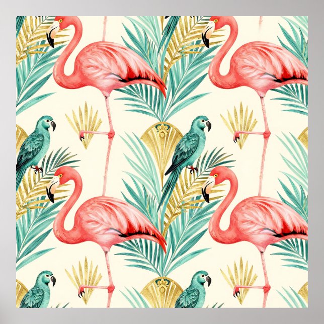 Póster Loro Flamenco Tropical Jungla (Frente)
