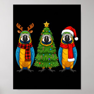 Póster Loro Guacamayo Azul Y Amarillo Retro De Navidad Sa
