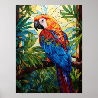 Póster Loro Guacamayo Escarlata Vidrio Emplomado