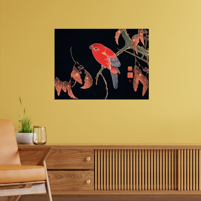 Póster Loro Rojo en Rama de Árbol, (Salón 2)