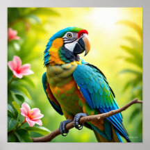 Loro tropical con flores