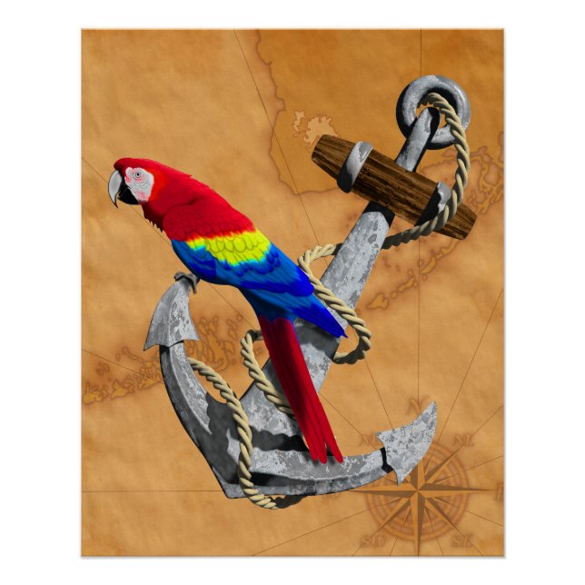 Póster Loro Tropical Y Ancla (Anverso)