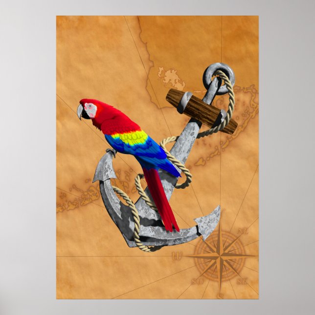 Póster Loro Tropical Y Ancla (Frente)