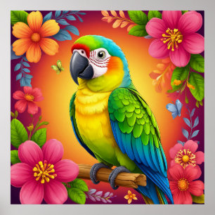 Póster Loro Vibrante Posado En Una Rama