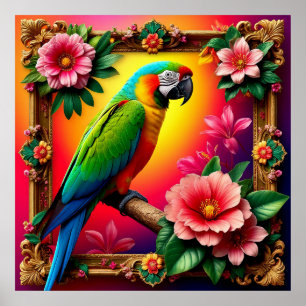 Póster Loro Vibrante Posado En Una Rama