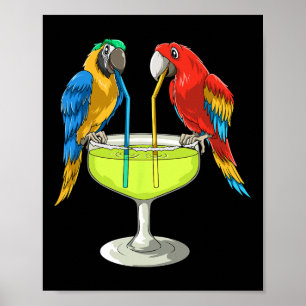 Póster Loros bebiendo margarita vacaciones hawaianas play