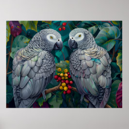 Póster Loros Grises Africanos Dúo de Caqui-Bayas