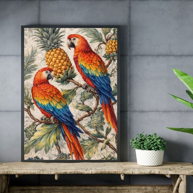 Póster Loros Guacamayos Coloridos con Piñas (Subido por el creador)