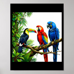 Póster Loros pájaros tropicales hawaii fiesta de playa ve