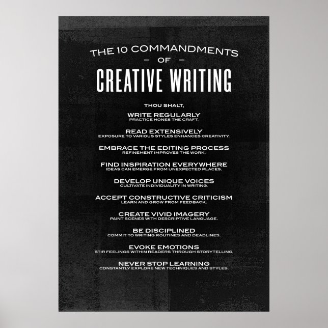 Póster Los 10 mandamientos de escritura creativa (Frente)