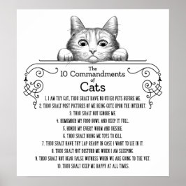 Póster Los 10 mandamientos de gatos divertidos