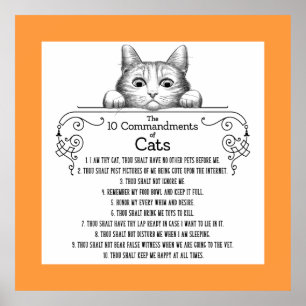 Póster Los 10 mandamientos de gatos divertidos
