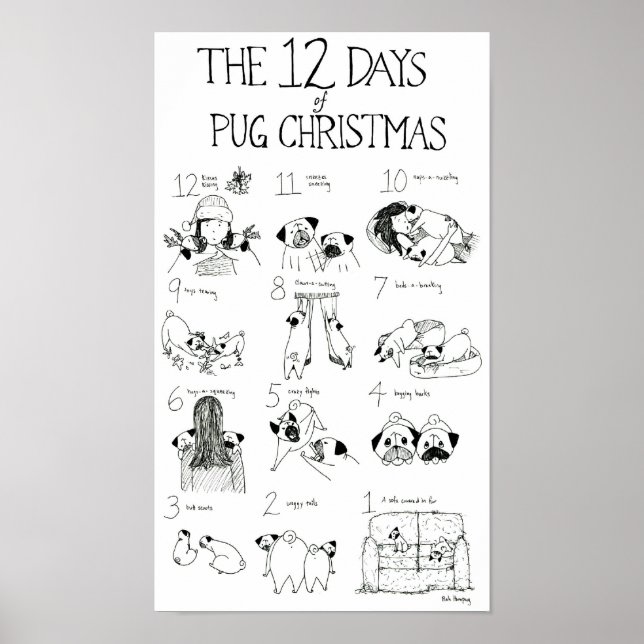 Póster Los 12 días de los Navidades de Pug (Frente)